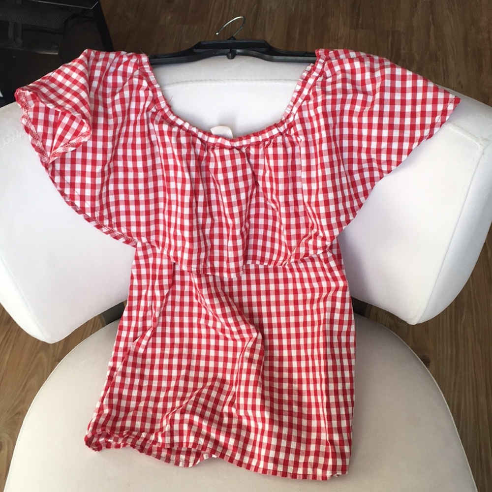 Checkered off the shoulder top